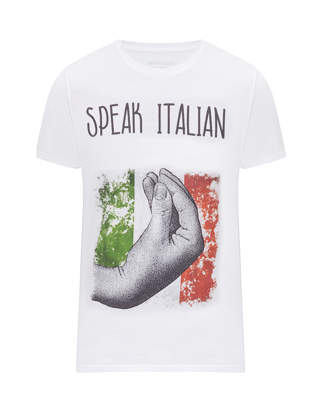 Белая футболка с принтом  Bisibiglio S2057_SPEAK ITALIAN_SS22-1