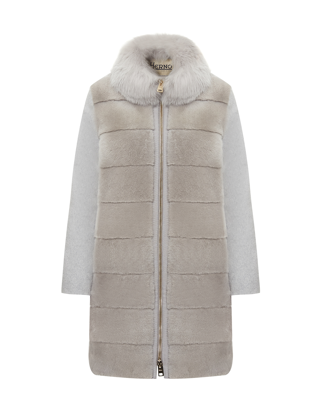 Жіноче сіре пальто з хутром-1